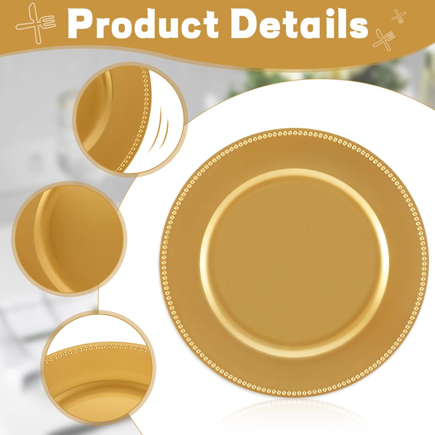 Plastic Gold Charger Plates 13" - 12 Set