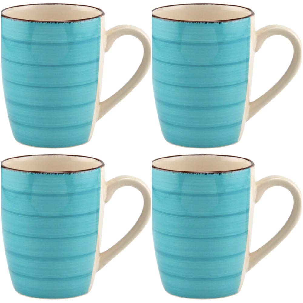 Coffee Mug Ceramic Set Of Four Turquoise Blue Royal Norfolk With Swirl Design