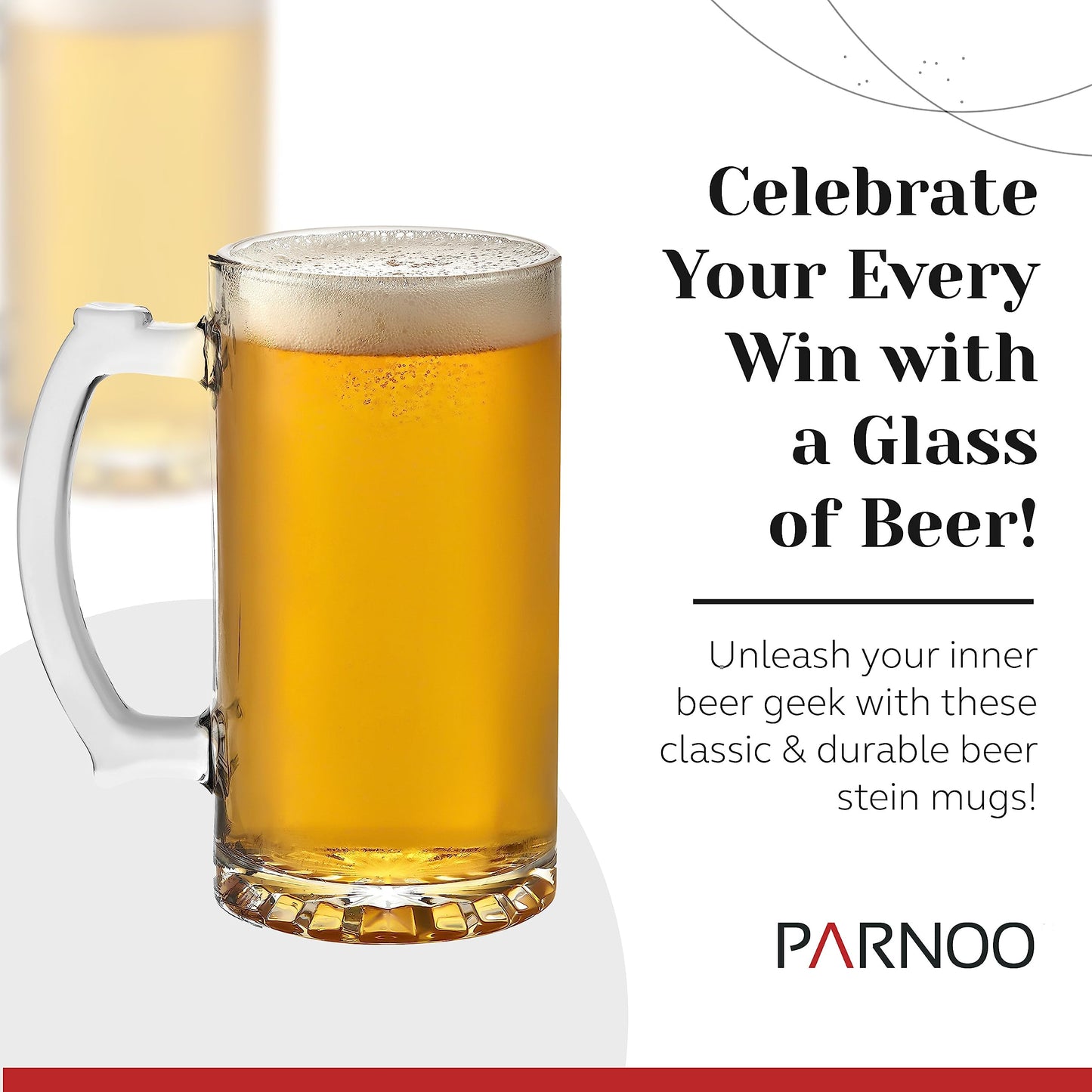 PARNOO Glass Beer Mug - Traditional 25 oz. - Set of 2