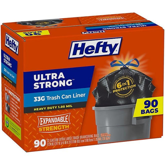 Heftyy Ultra Strong Trash Can Liners, 33 Gallon, 90 Count, Heavy Duty