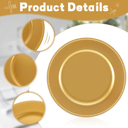 Plastic Gold Charger Plates 13" - 12 Set
