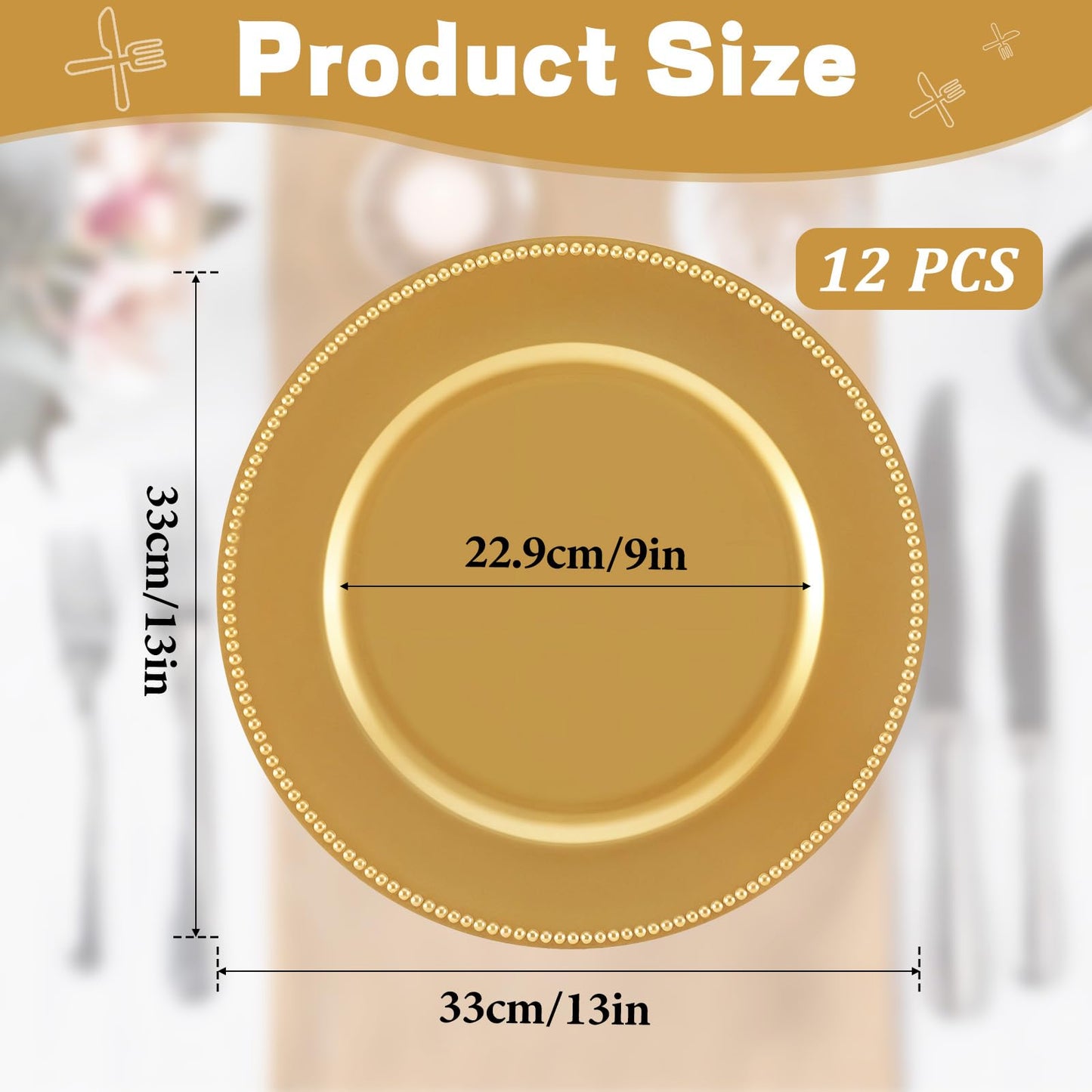 Plastic Gold Charger Plates 13" - 12 Set