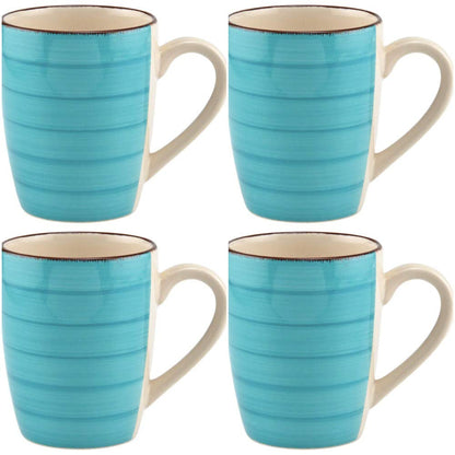 Coffee Mug Ceramic Set Of Four Turquoise Blue Royal Norfolk With Swirl Design
