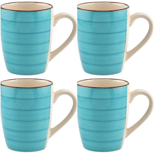 Coffee Mug Ceramic Set Of Four Turquoise Blue Royal Norfolk With Swirl Design