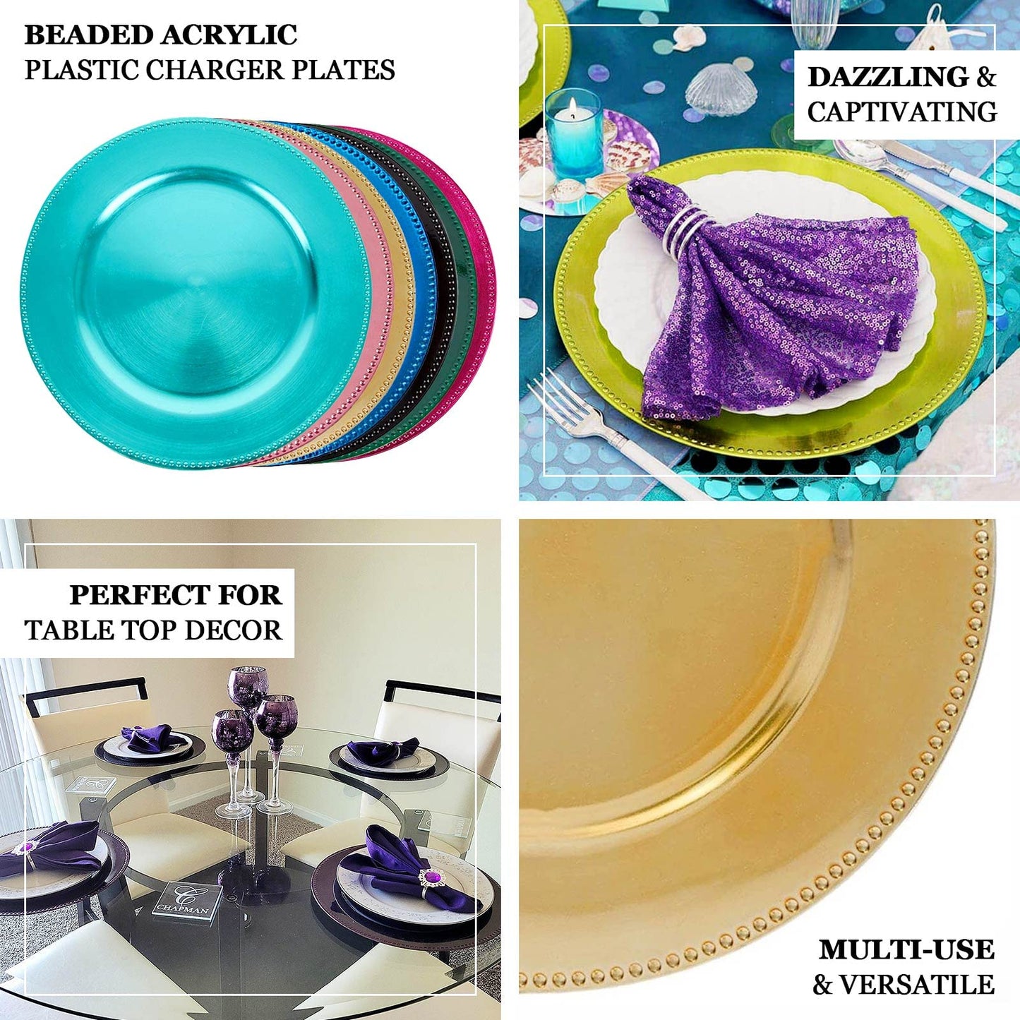 Table Cloths Factory Beaded Charger Plates - 13in - Set of 6