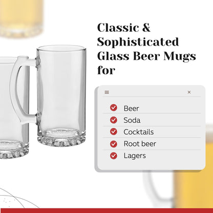 PARNOO Glass Beer Mug - Traditional 25 oz. - Set of 2