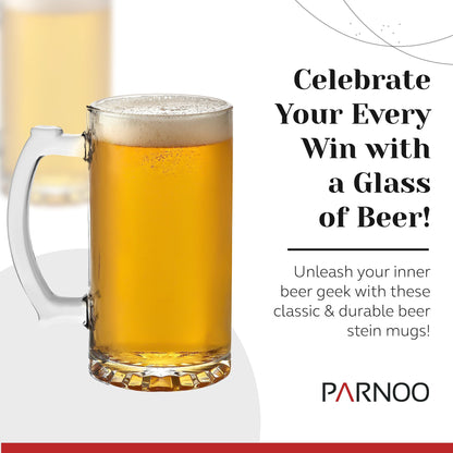 PARNOO Glass Beer Mug - Traditional 25 oz. - Set of 2
