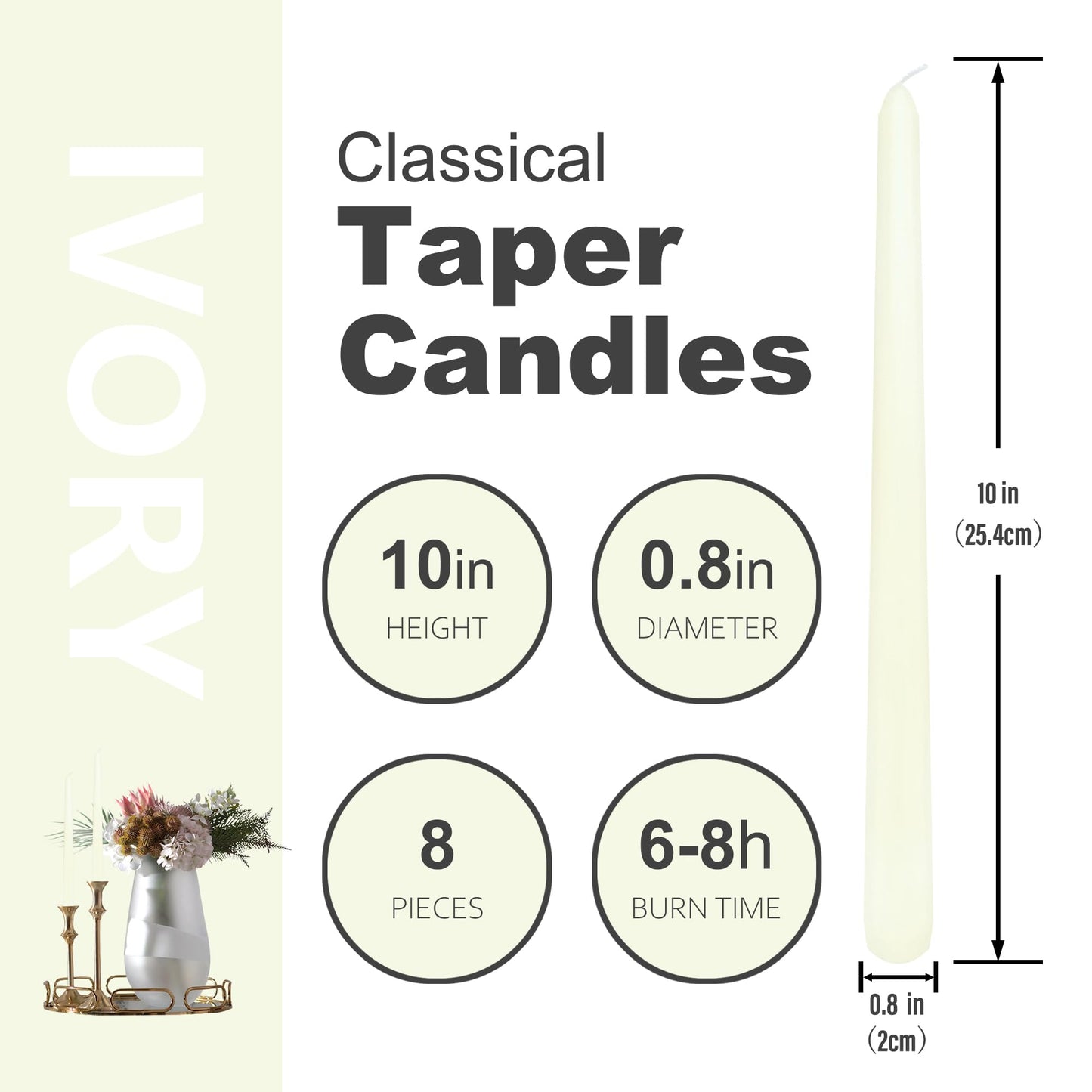 Taper Candles - 10in - White