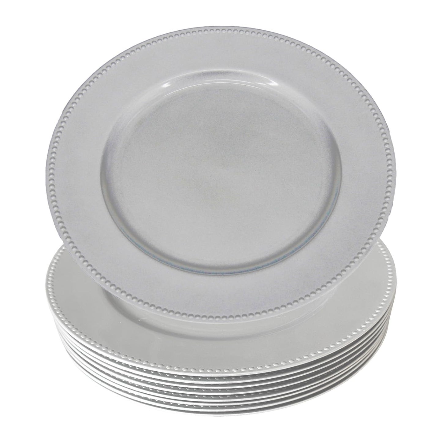 Beaded Plastic Charger Plates - Silver - Set of 12