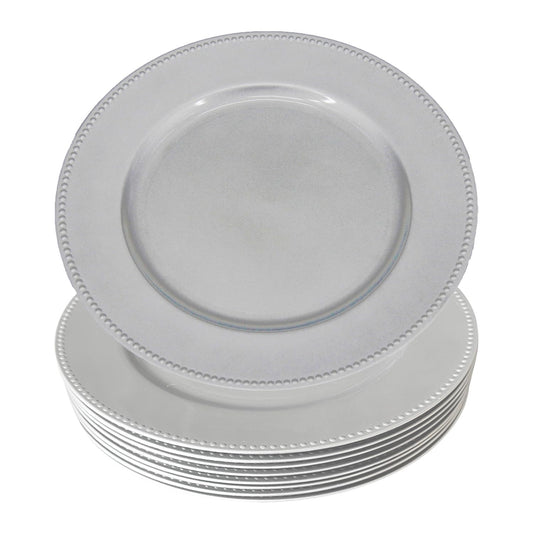 Beaded Plastic Charger Plates - Silver - Set of 12