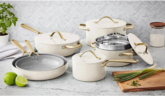 Member's Mark 11-Piece Modern Ceramic Cookware Set In Cream