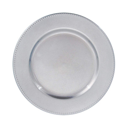 Beaded Plastic Charger Plates - Silver - Set of 12