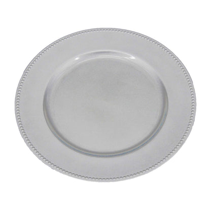 Beaded Plastic Charger Plates - Silver - Set of 12