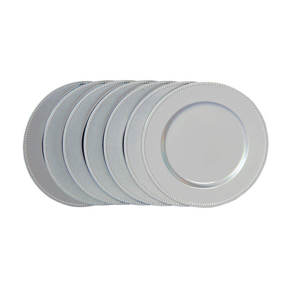 Beaded Plastic Charger Plates - Silver - Set of 12