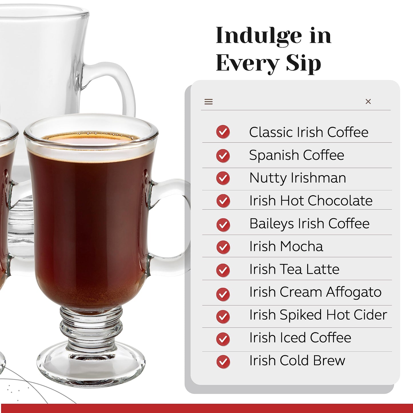 PARNOO Irish Coffee Mugs - 8 oz - Set of 4