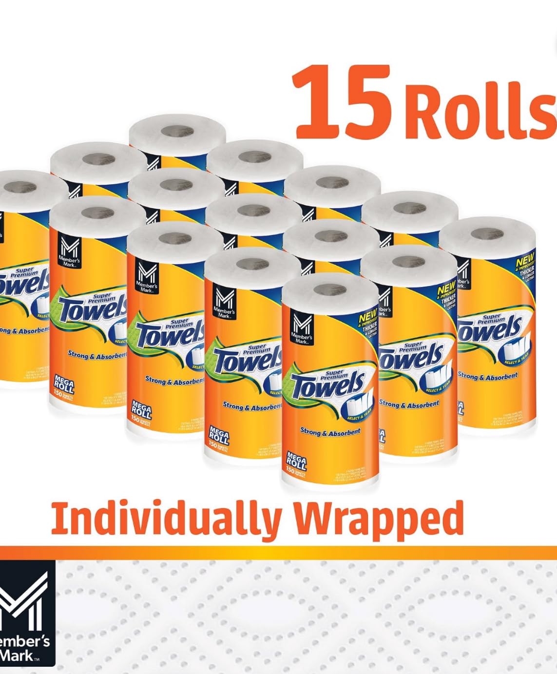 Member's Mark Super Premium Paper Towels (15 rolls, 150 sheets/roll) (2 Pack)